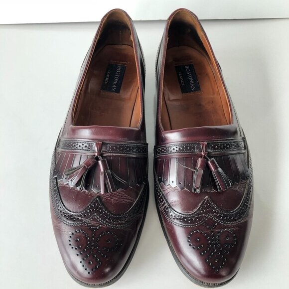 BOSTONIAN CLASSICS Burgundy Leather Tassel Kiltie Wingtip Brogue Slip Ons 10.5 M - Picture 3 of 14